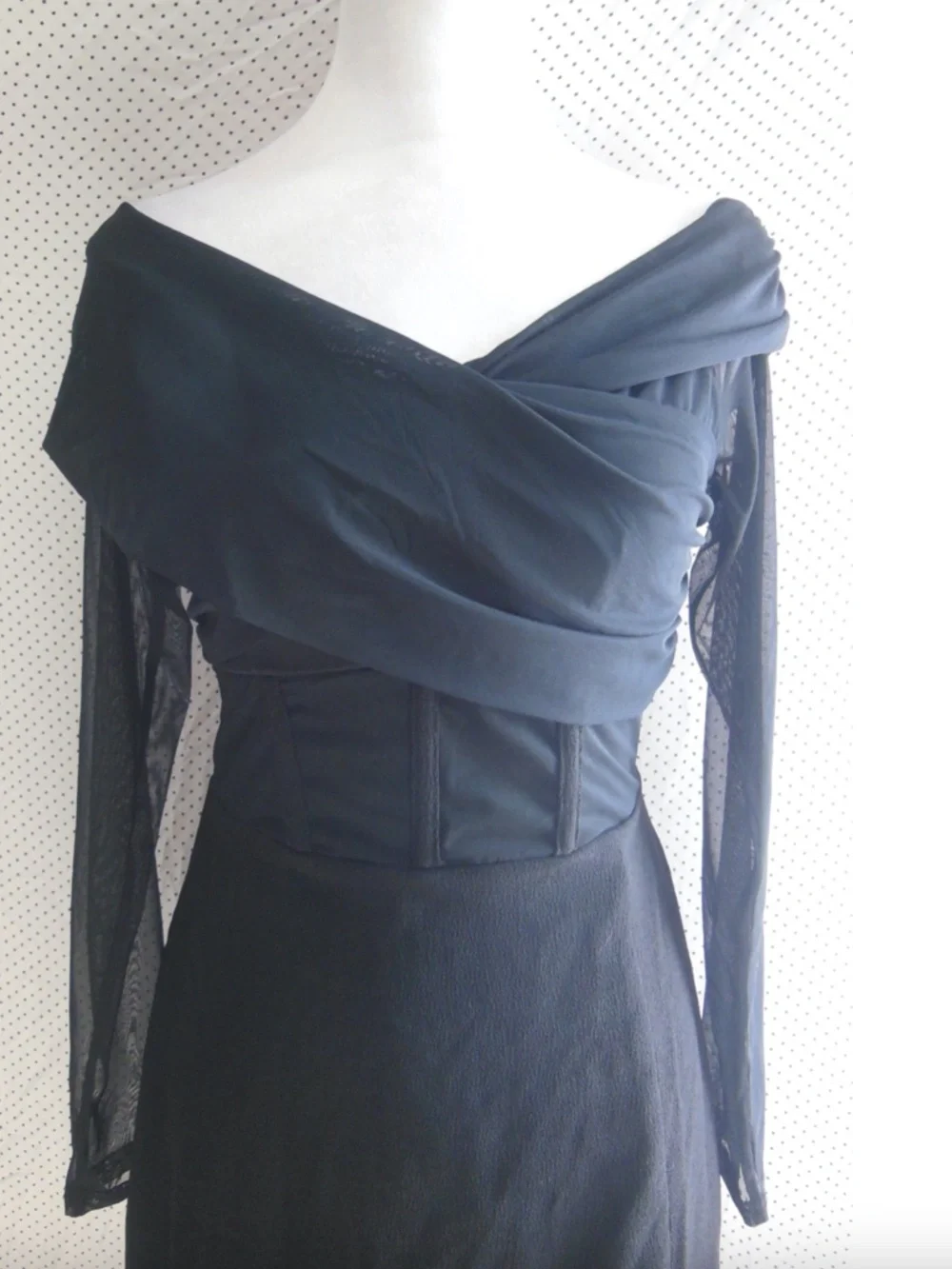 NEW ASTR The Label BLACK Off The Shoulder MESH Corset COCKTAIL Slit MINI DRESS M